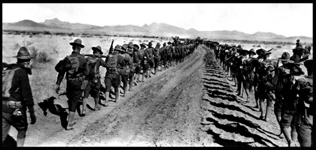 US troops withdrawing from Mexico in 1917 at the end of the failed Pershing expedition